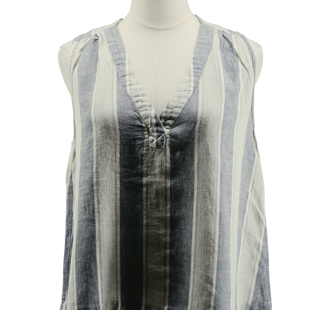 Marine Layer Tank Womens L Blue Tunic V-Neck Linen Rayon Striped Pullover‎
